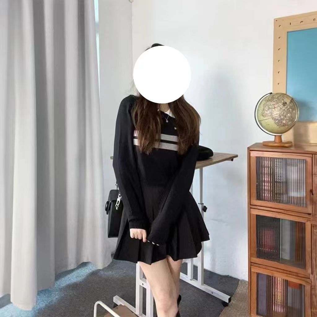 黑色短款條紋內搭打底衫女秋冬季設計感緊身修身顯瘦針織毛衣上衣