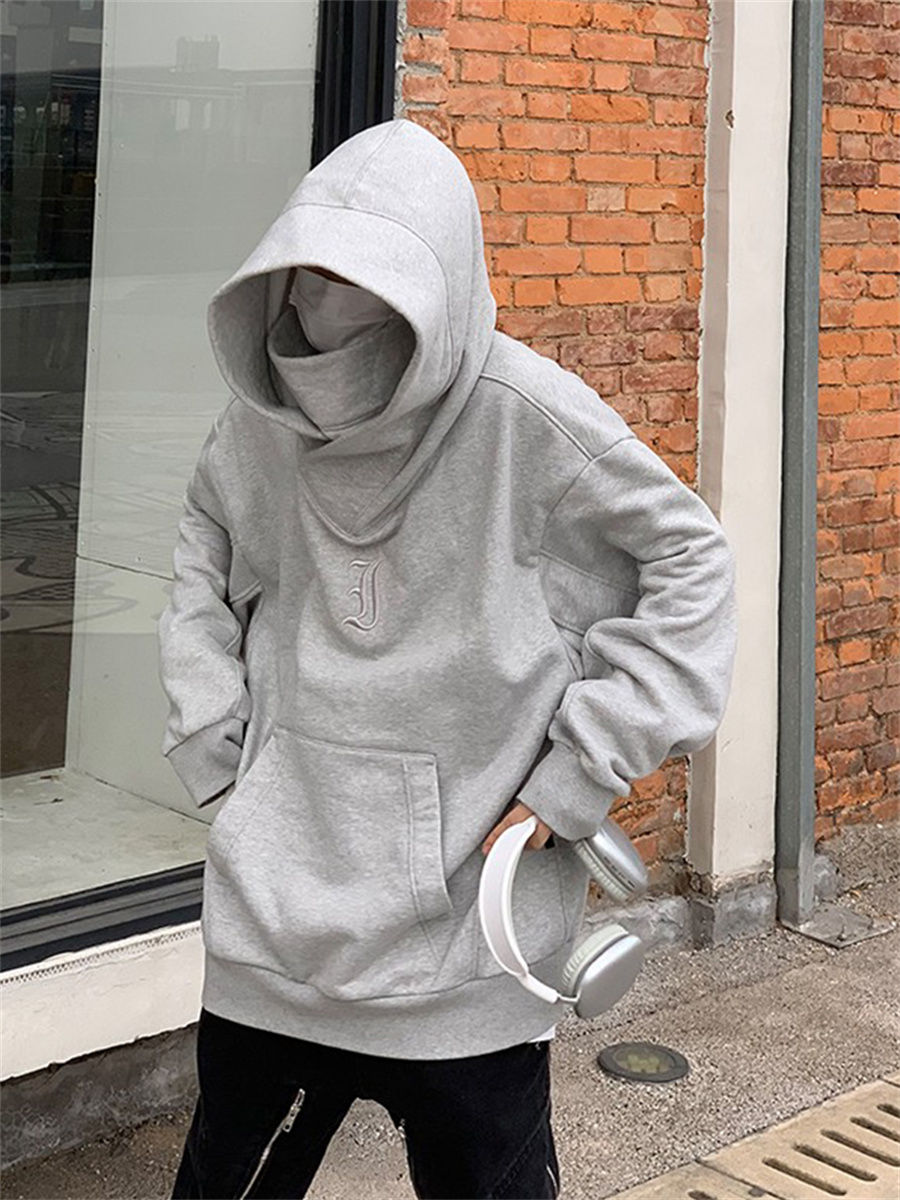 美式潮牌機能風外套高領連帽忍者衛衣男女寬鬆情侶休閒大碼上衣服