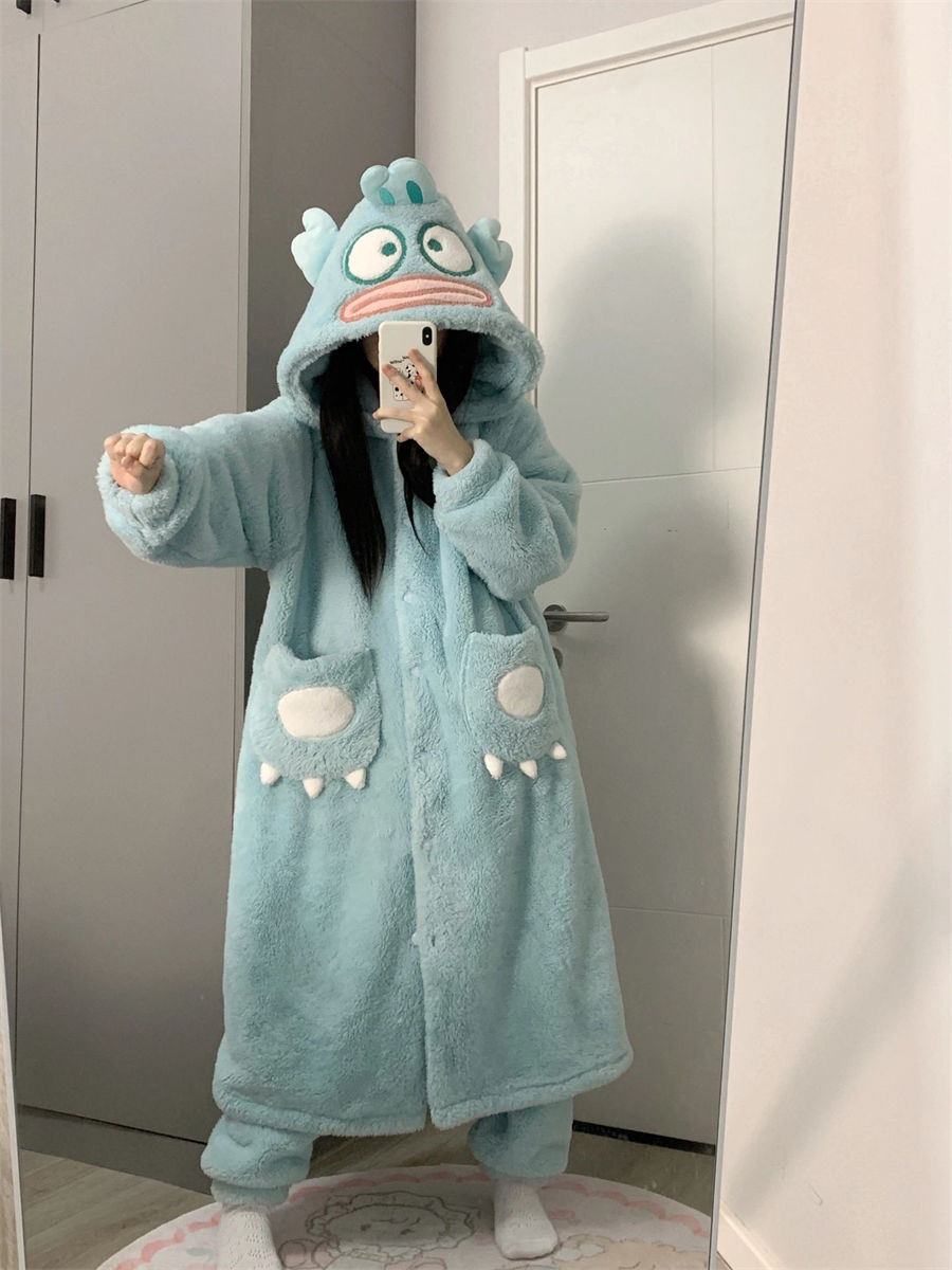 可愛小丑魚珊瑚絨睡衣女冬季新款加絨加厚法蘭絨高顏值家居服套裝
