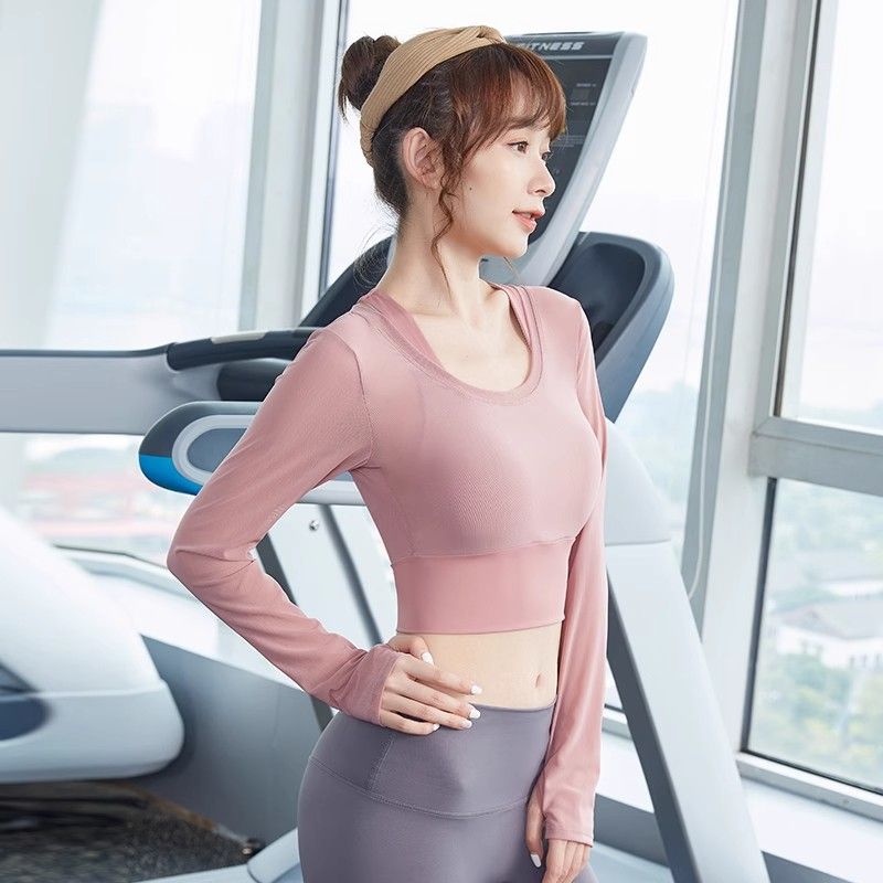 【】Authentic yoga tops for female Internet celebrities, tight-fitting, slimming, dance fitness, running, long-sleeved sportswear