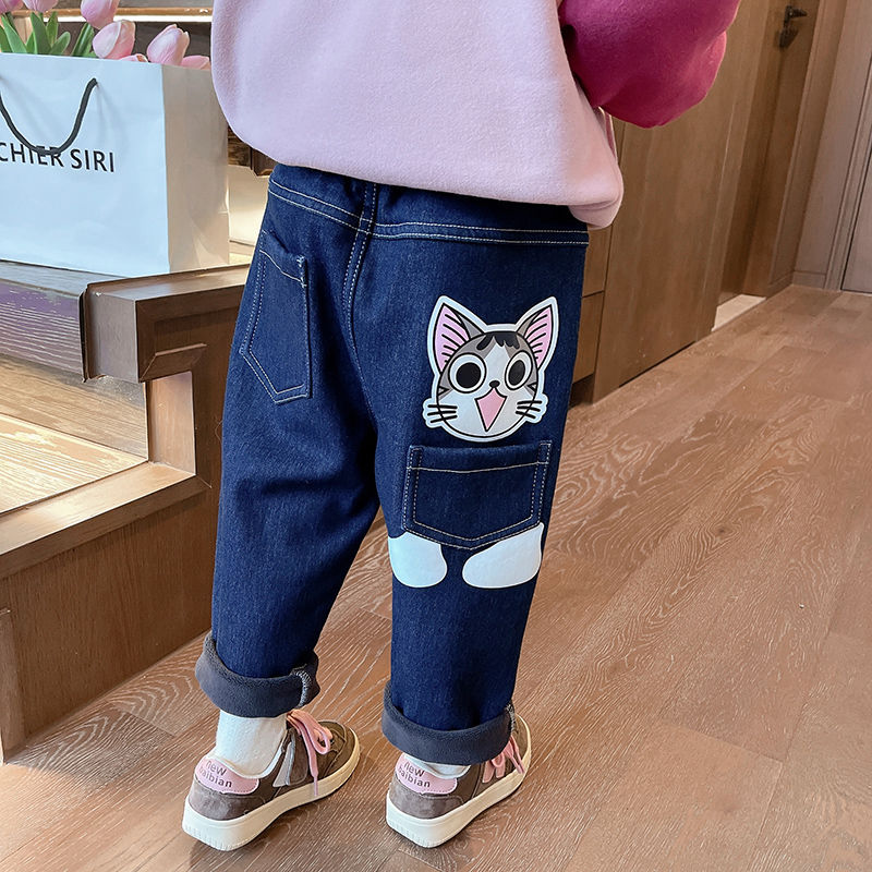 女童加絨牛仔褲一體絨秋冬款童裝兒童褲子寶寶冬裝女孩加厚休閒褲