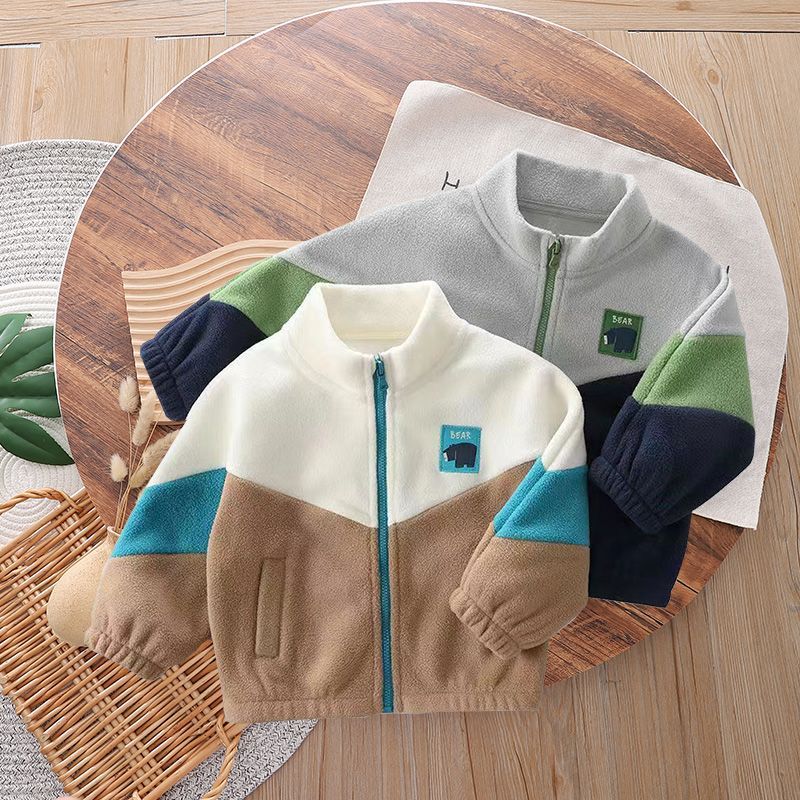 Children's clothing boys' polar fleece jacket 2023 girls spring and autumn new style children's versatile tops baby casual outerwear trend