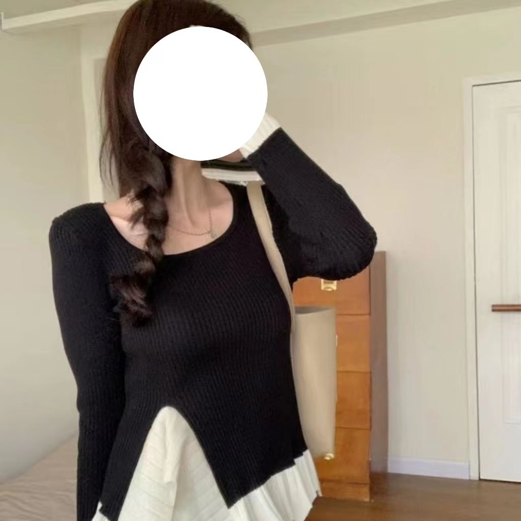 胖妹妹高級感氣質別致減齡遮肚寬鬆顯瘦花邊設計感時髦毛衣針織衫
