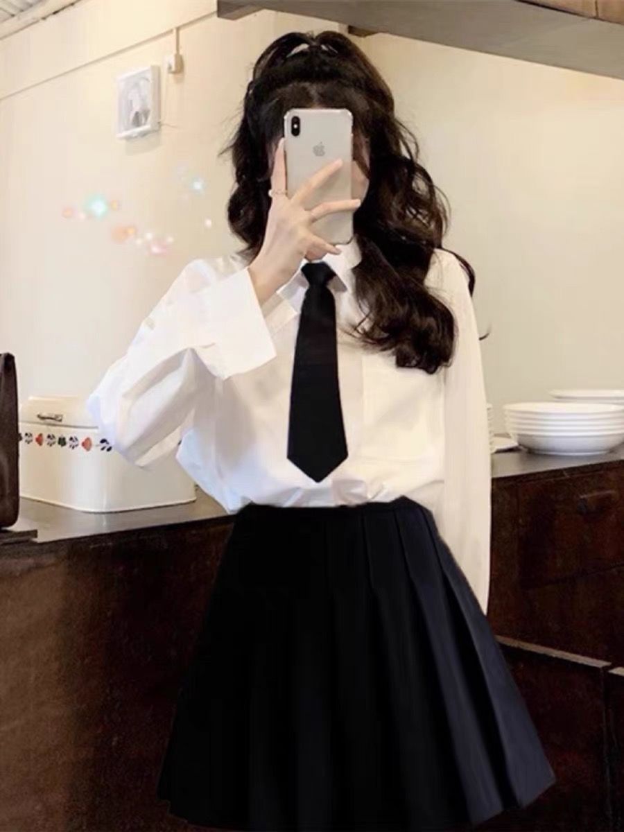 jk制服套裝領帶白色襯衫女2023年秋季上衣內搭外穿學生學院風全套