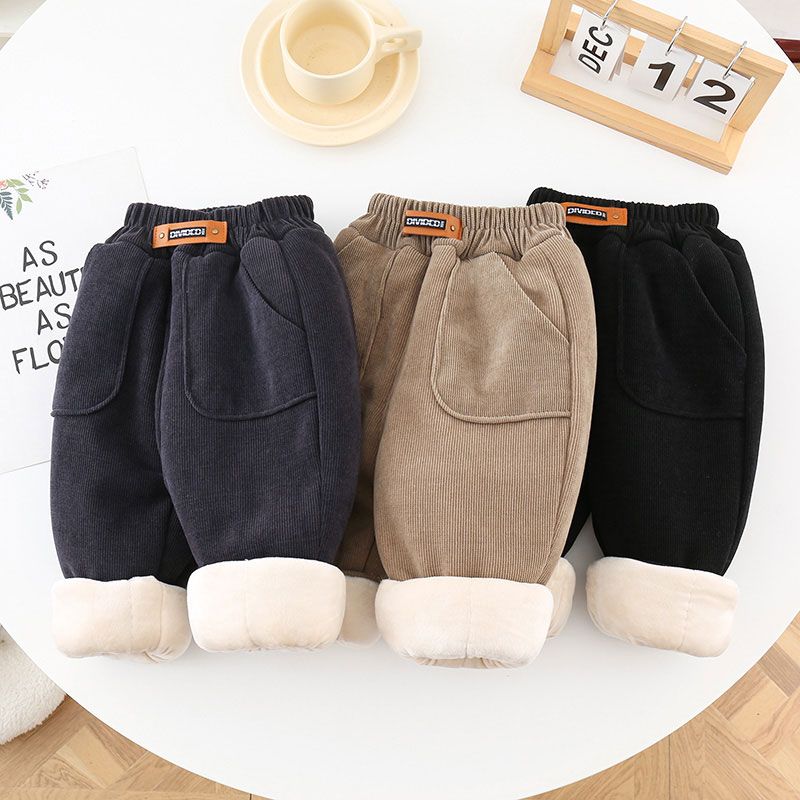 Boys' winter cotton trousers, children's thickened trousers, a pair of winter warm trousers for baby girls with three layers of quilted cotton.