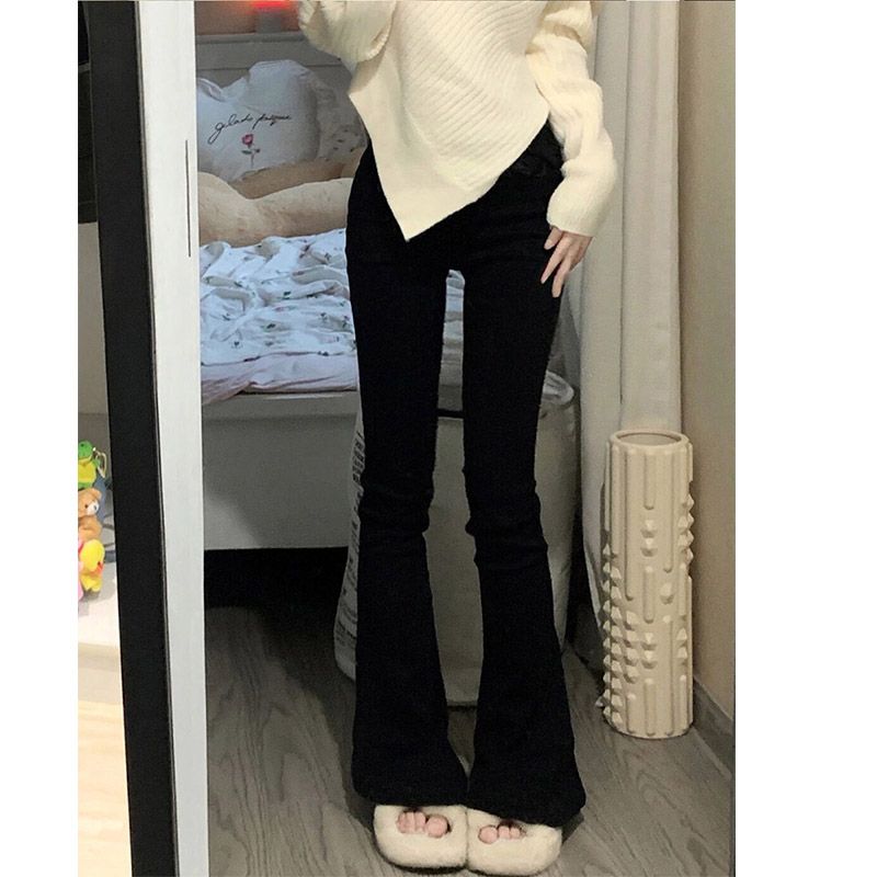 黑色微喇叭褲女秋季新款小個子褲子高街ins潮高腰顯瘦牛仔喇叭褲