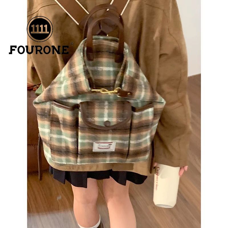 British college style backpack women's new trendy plaid tote bag versatile large capacity handbag