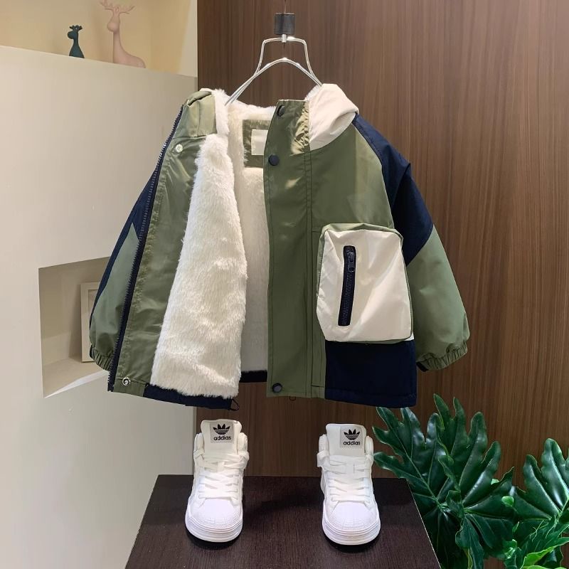 男童棉服外套2023新款潮兒童秋冬加厚衣服寶寶冬季酷帥加絨衝鋒衣