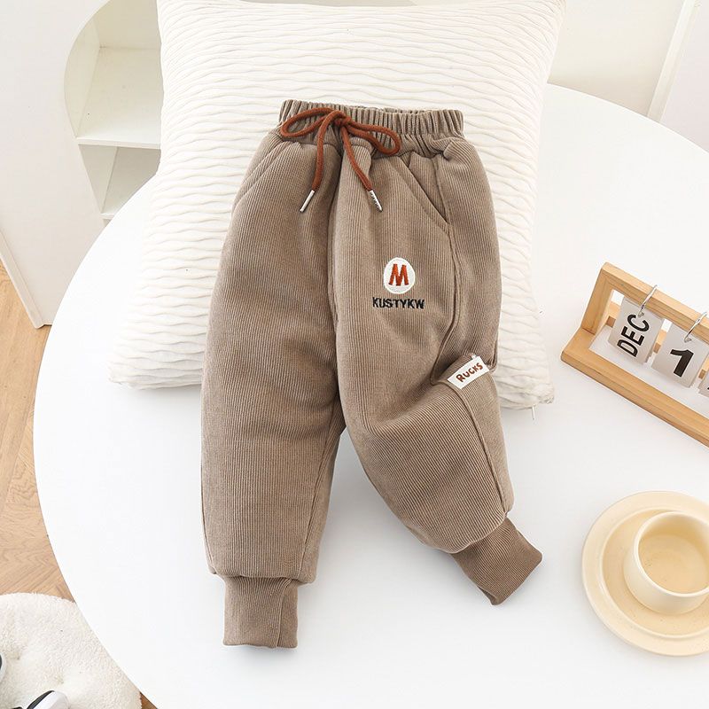 Boys' winter cotton trousers, children's thickened trousers, a pair of winter warm trousers for baby girls with three layers of quilted cotton.