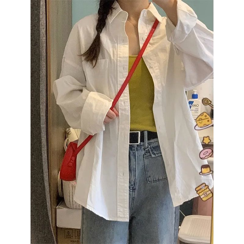 韓版長袖白襯衫女學院風基礎款寬鬆顯瘦疊穿內搭襯衣春秋新款上衣