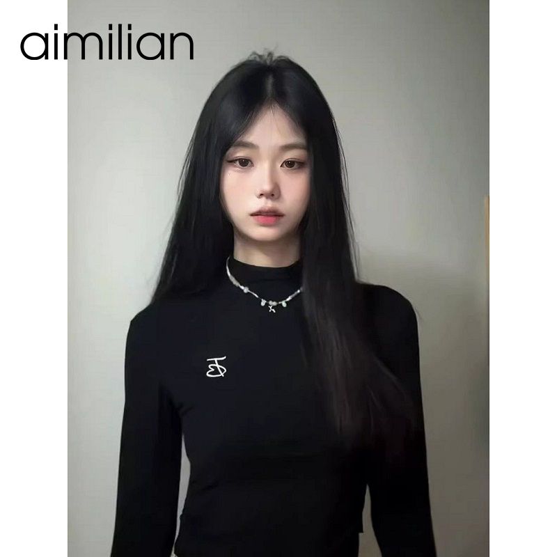 aimilian德絨半高領打底衫女春秋冬內搭美式辣妹長袖t恤短款上衣