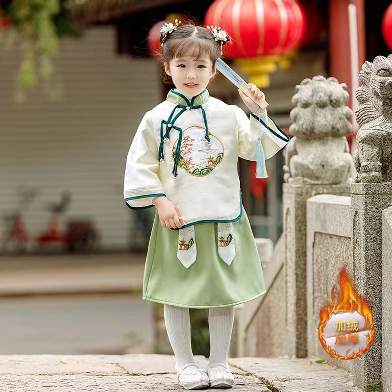 男女童冬季加绒汉服复古中国风幼儿园表演服元旦唐装演出服兄妹装