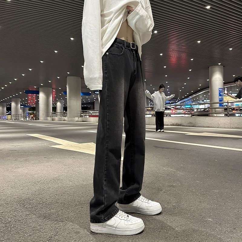 高街vibe微喇牛仔褲男秋季復古水洗寬鬆直筒喇叭褲美式潮牌長褲子