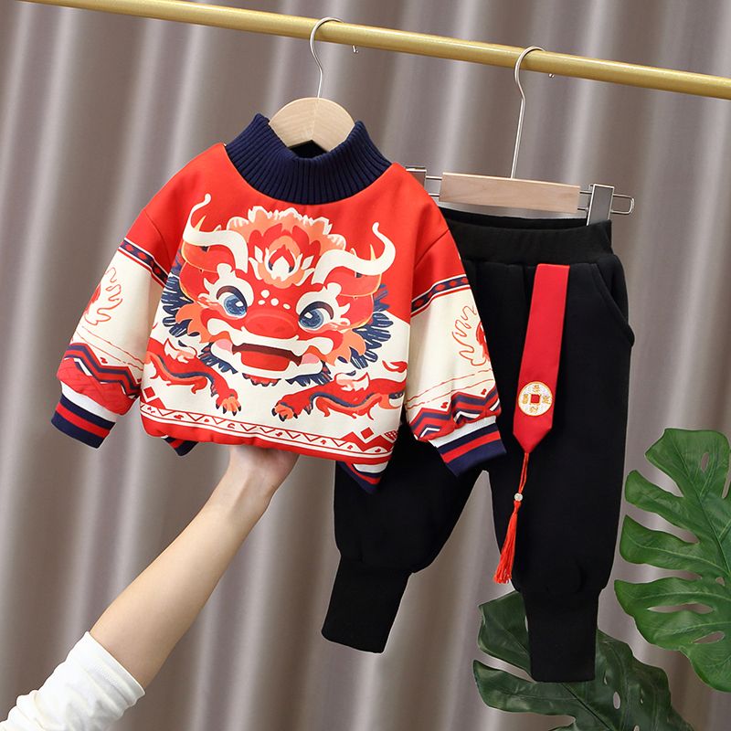 周歲禮服冬季中式唐裝兒童中國風加絨加厚漢服男童抓周衛衣套裝潮