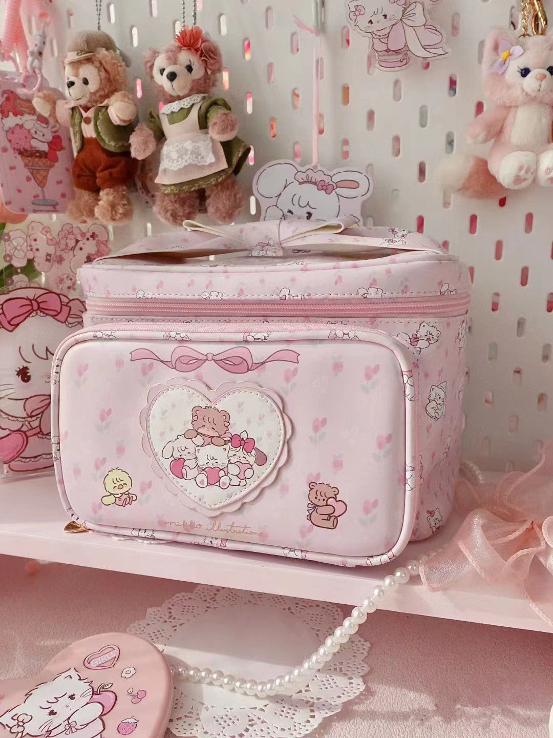 mikko co-branded large 2023 new cosmetic bag storage bag large capacity cute small animal square handbag