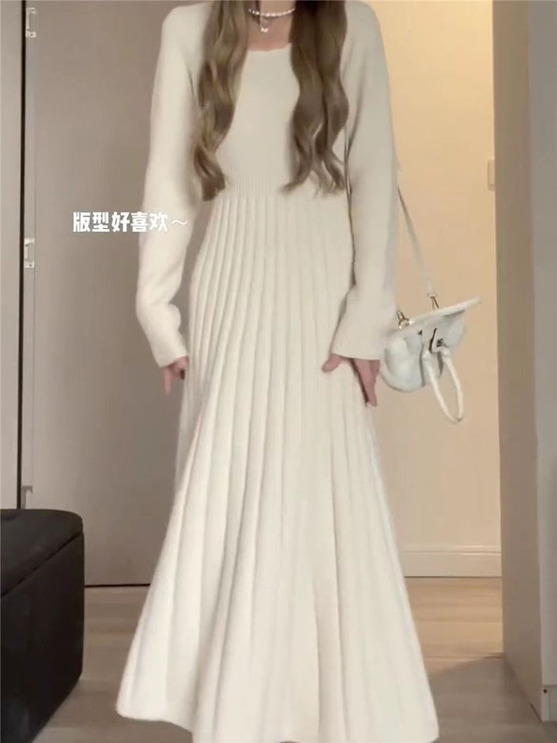 早初秋2023年新款女毛衣秋冬裝獨特絕美長裙大衣內搭針織連衣裙子