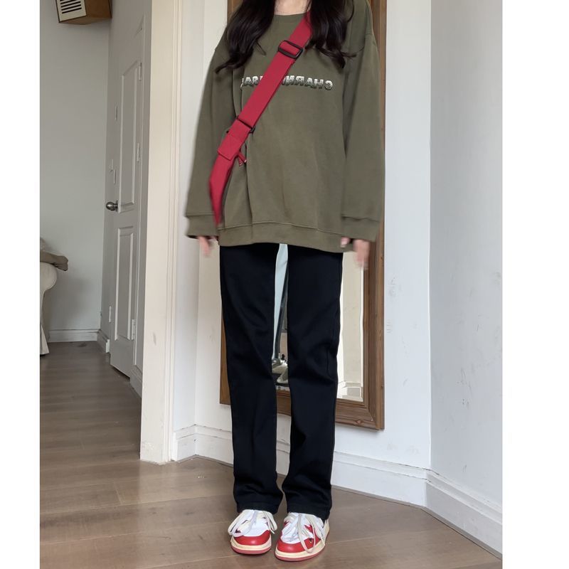 黑色加長直筒牛仔褲女秋冬季長褲高腰彈力顯瘦窄版闊腿煙管褲子潮