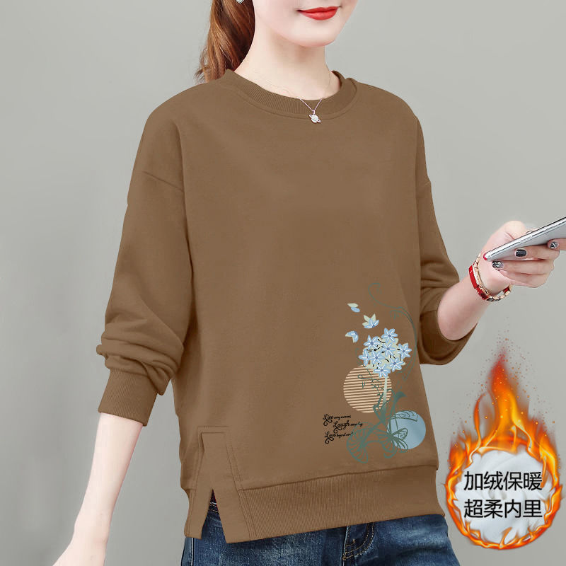 衛衣女2023新款寬鬆慵懶風韓版洋氣甜美圓領印花時尚長袖百搭上衣