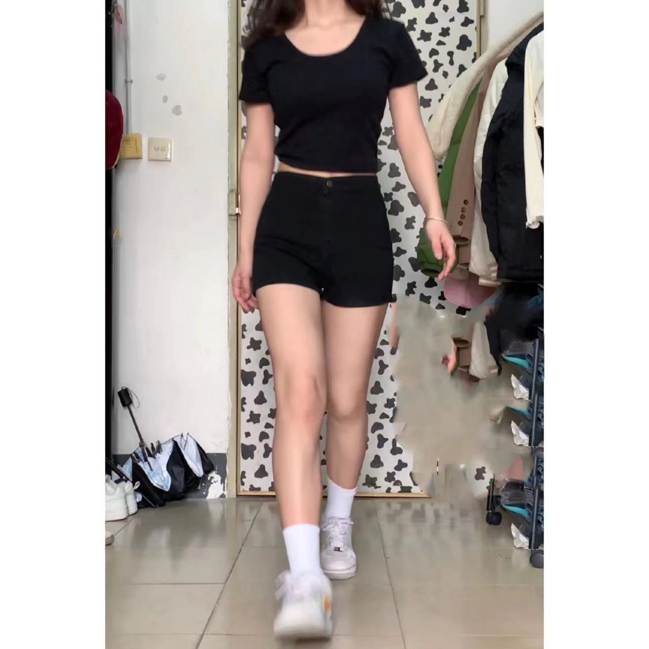 黑色牛仔短褲女水洗彈力熱褲百搭修身顯瘦顯腿長美式包臀簡約潮流