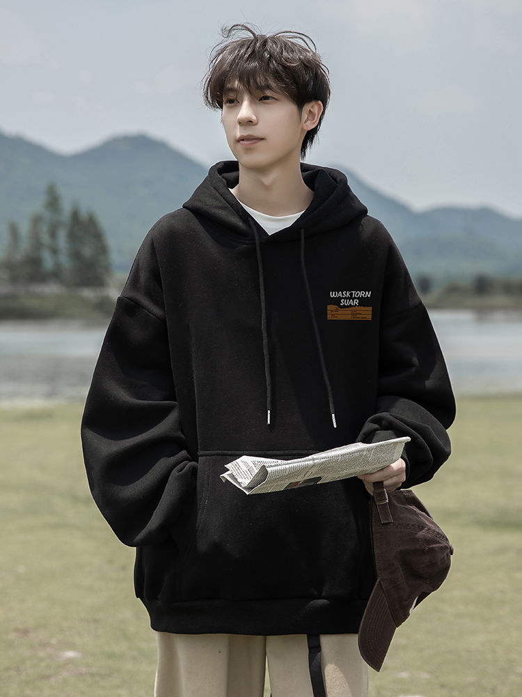 cityboy日系加絨加厚衛衣男款秋冬季潮牌寬鬆套頭休閒連帽衫外套