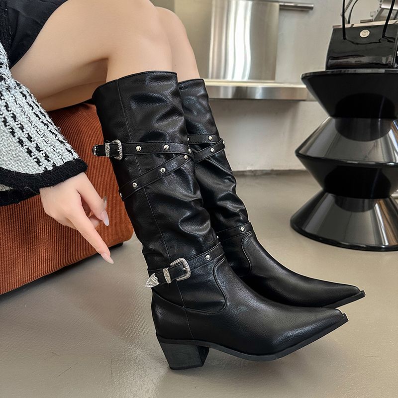 Design sense American hot girl little brown boots knight boots western cowboy boots autumn and winter women's boots thin boots