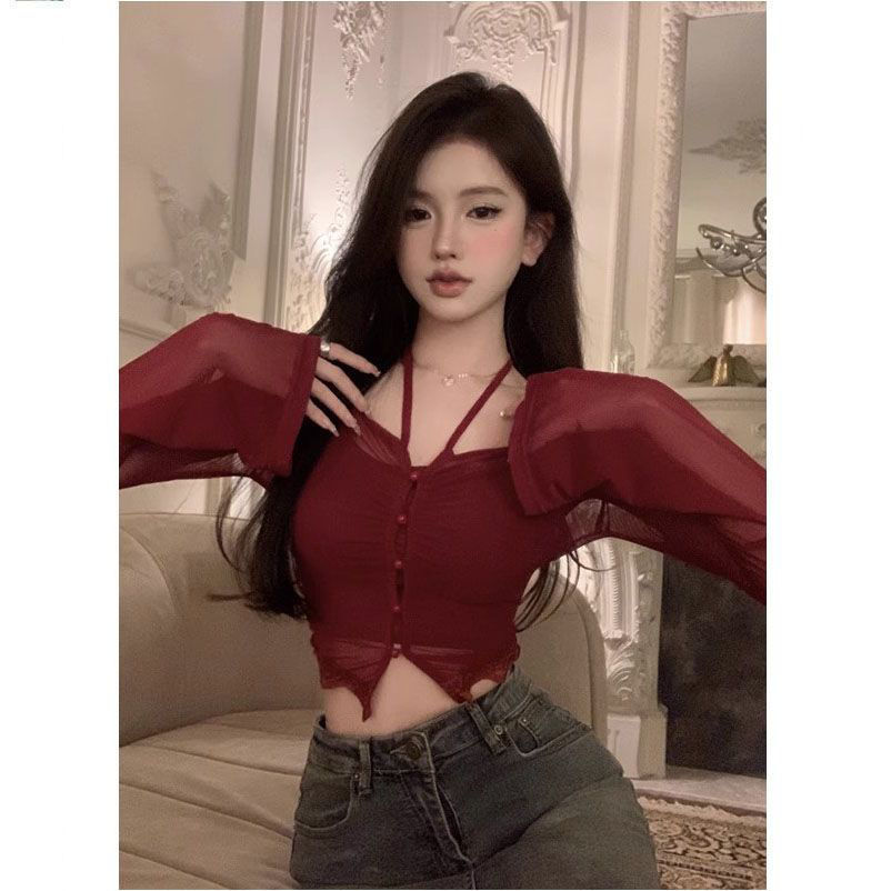 純欲短款修身長袖防曬襯衫女夏季設計感不規則衣小眾緊身上衣