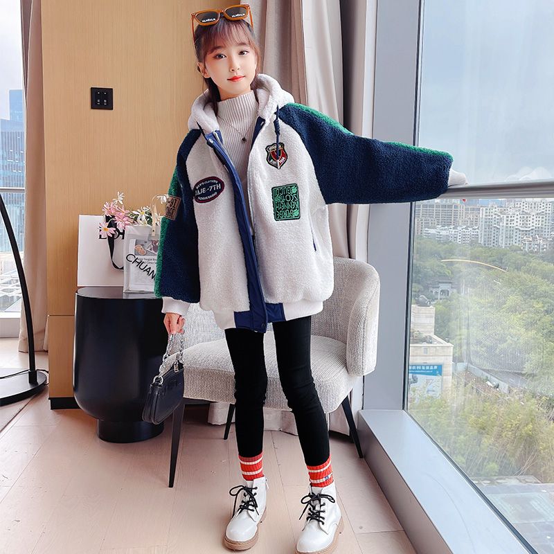 女童外套秋冬2023新款洋氣兒童羊羔絨毛毛衣大童加厚春秋女孩秋裝
