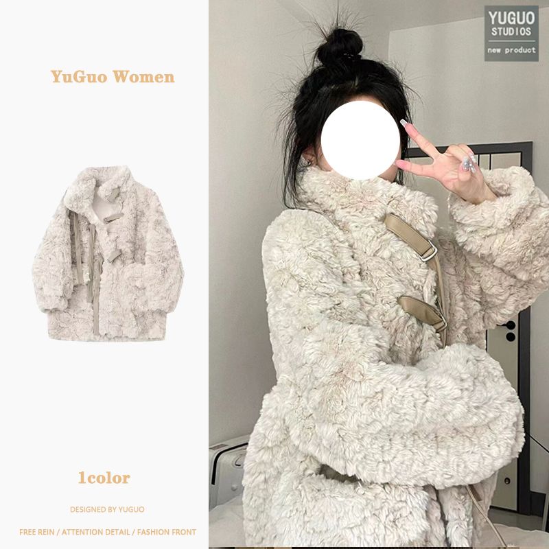 冬季2023新款韓版小個子寬鬆加厚羊羔毛外套女奶乖設計感保暖防寒