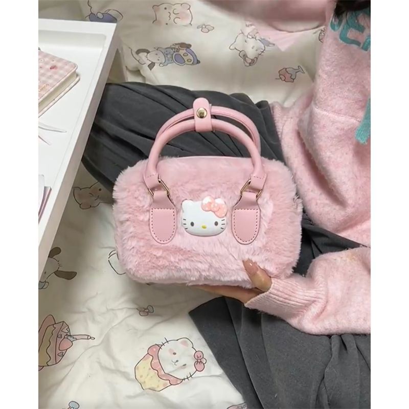 hellokitty包2023秋冬新款毛絨手提包小眾時尚百搭單肩斜挎毛毛包