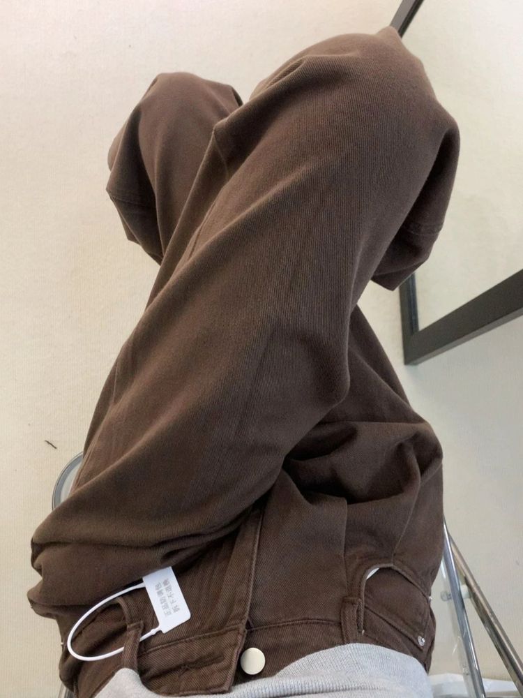 美拉德咖色高腰直筒牛仔褲女秋冬新款高街設計感美式復古闊腿長褲