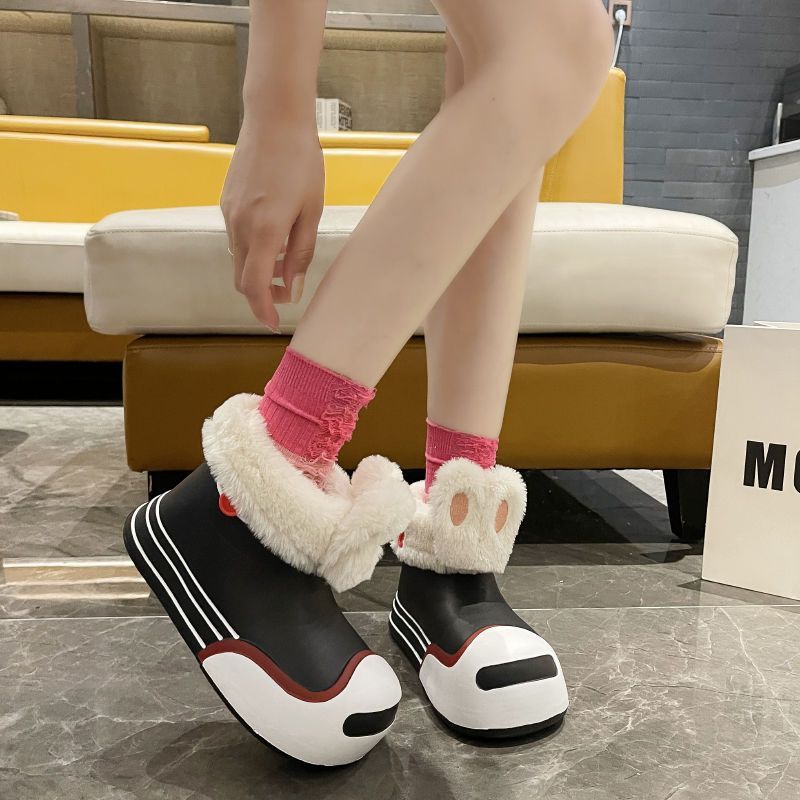 Internet celebrity rabbit ears waterproof rain boots snow boots for women autumn and winter plus velvet cotton boots thick sole cold-resistant and warm gradient rain boots