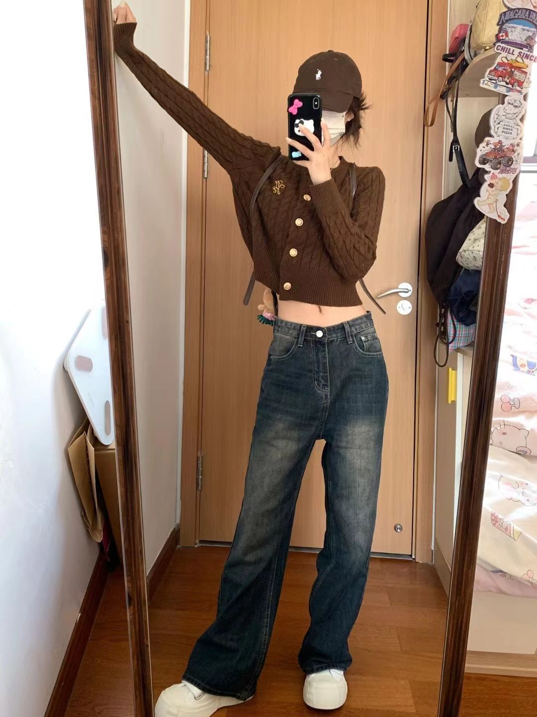 美式復古高腰闊腿微喇牛仔褲女秋季新款寬鬆顯瘦遮胯直筒拖地褲子