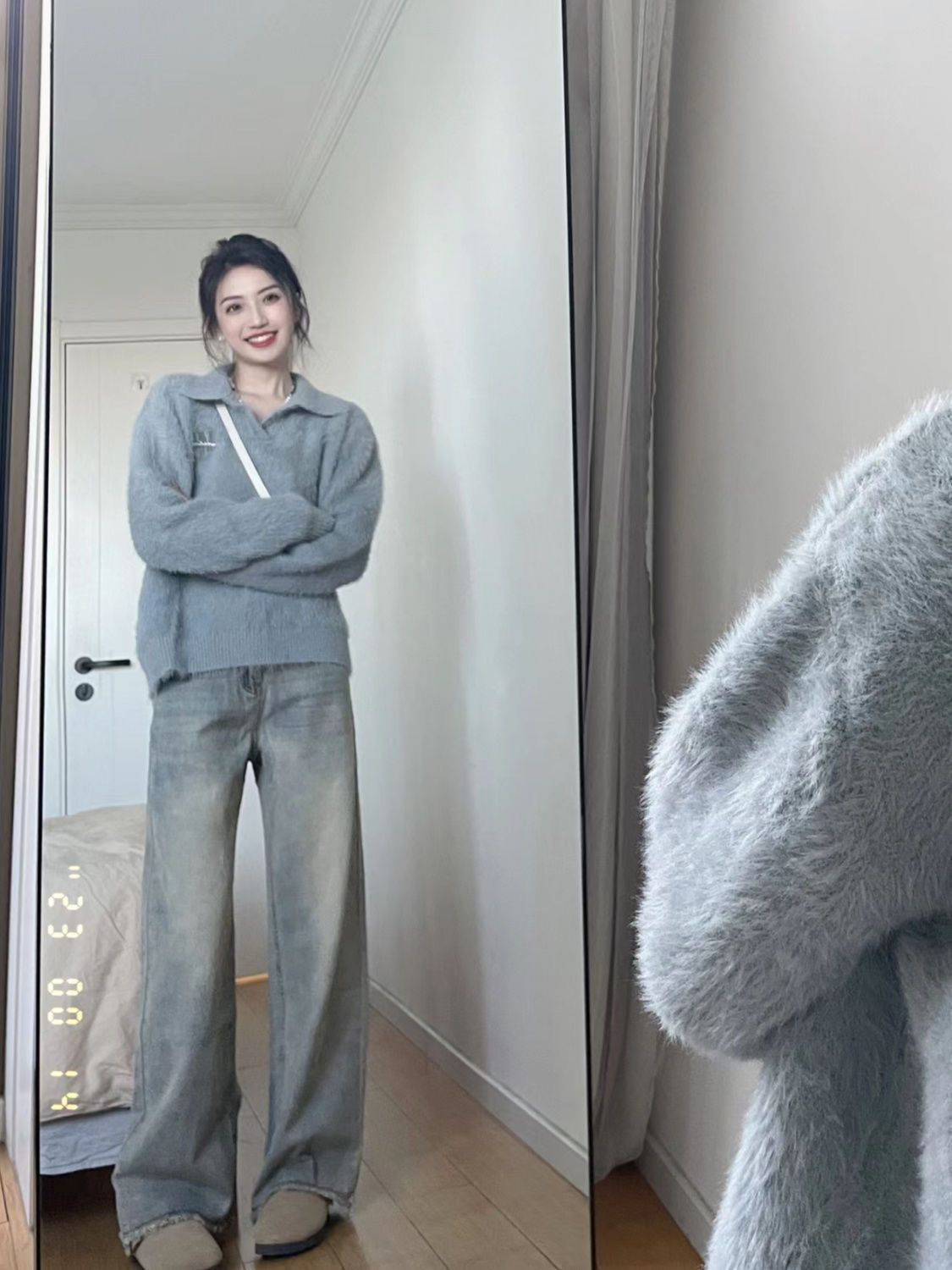 復古做舊毛邊闊腿牛仔褲女2023新款顯瘦百搭垂感復古直筒拖地褲子