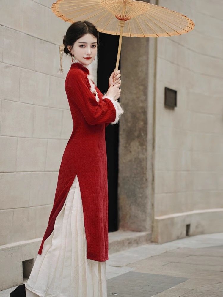 2023 autumn and winter new Chinese style red cheongsam improved young girls retro national style high-end elegant toast clothing