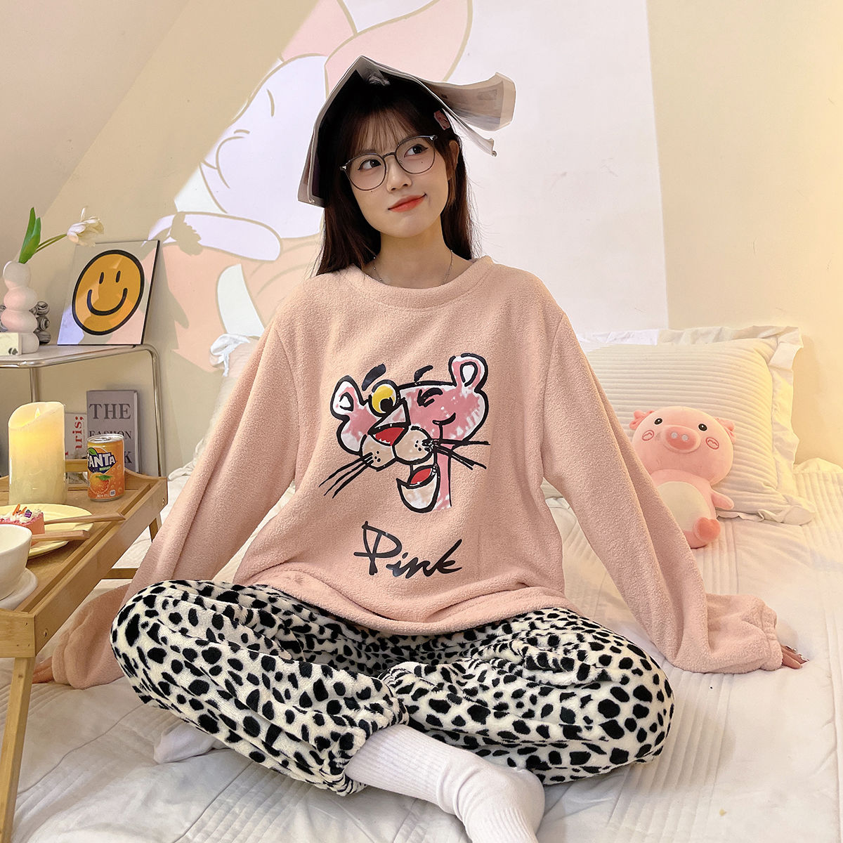 珊瑚絨卡通睡衣女秋冬季新款網紅風學生加絨加厚保暖家居服套裝