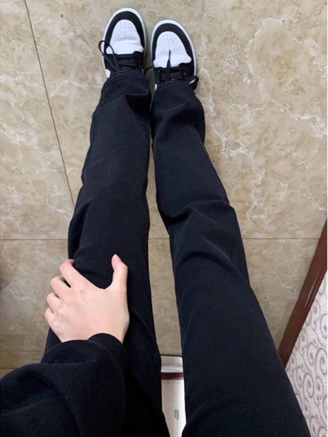 高個子加長黑色窄版直筒牛仔褲女秋冬長褲高腰彈力顯瘦煙管褲子潮