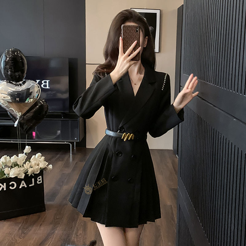 高端黑色西装连衣裙女2023新款名媛洋气显瘦时尚高级感女神范裙子