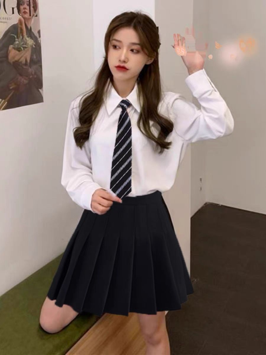 長袖白色襯衫女jk制服秋季內搭秋冬上衣寬鬆學院風套裝外穿襯衣