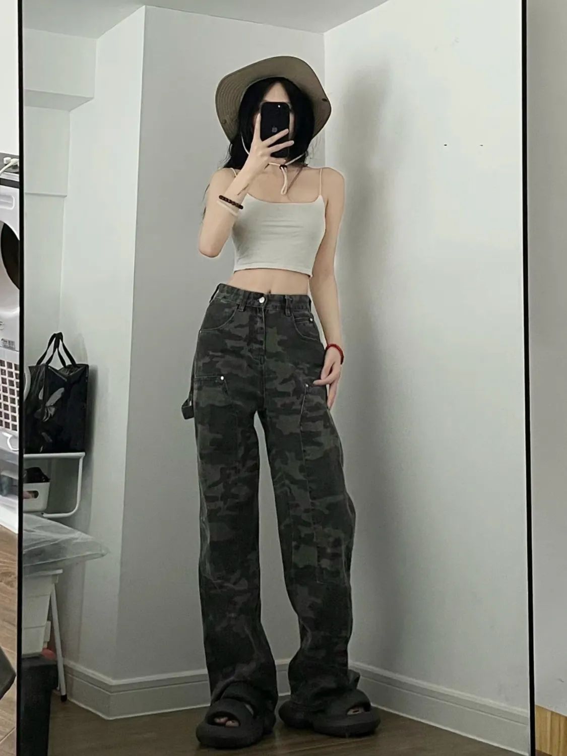 歐美高街vibe風迷彩褲子女hiphop街頭嘻哈寬鬆闊腿牛仔褲女ins潮
