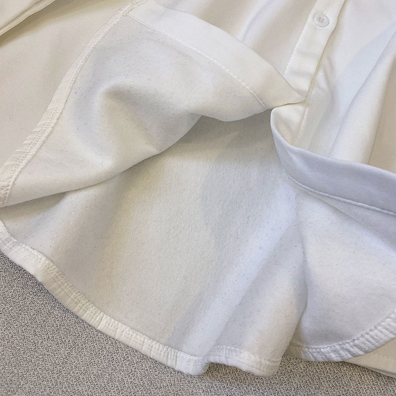 POLO领白色衬衫女冬季新款加绒加厚长袖衬衣简约休闲内搭打底上衣