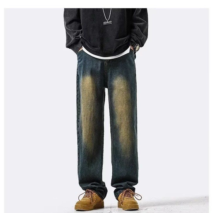 Retro jeans men's  autumn new American trendy brand loose straight trousers casual versatile wide-leg pants