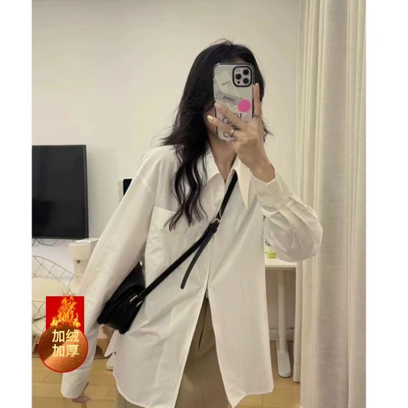 CONGRAZIO白襯衫女雙向拉鏈上衣2023秋冬新款設計感小眾長袖襯衣