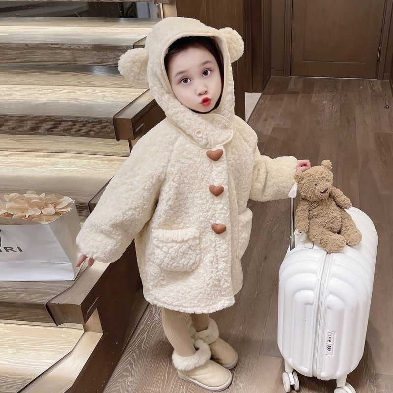 女童羊羔绒外套秋冬款2023新款包包加绒加厚上衣童装冬季儿童衣服