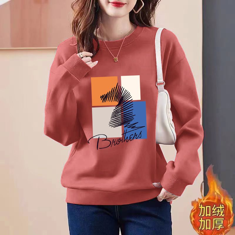 New Korean style high-end slim and velvet women's long-sleeved round neck personality loose foreign style large size tops for women