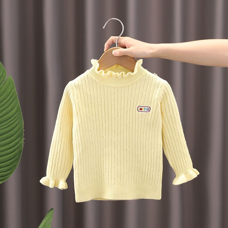 Girls' Sweater Bottoming Shirt Baby Long-Sleeved Sweater Autumn and Winter New Girls' Clothing Pullover Top Solid Color Versatile