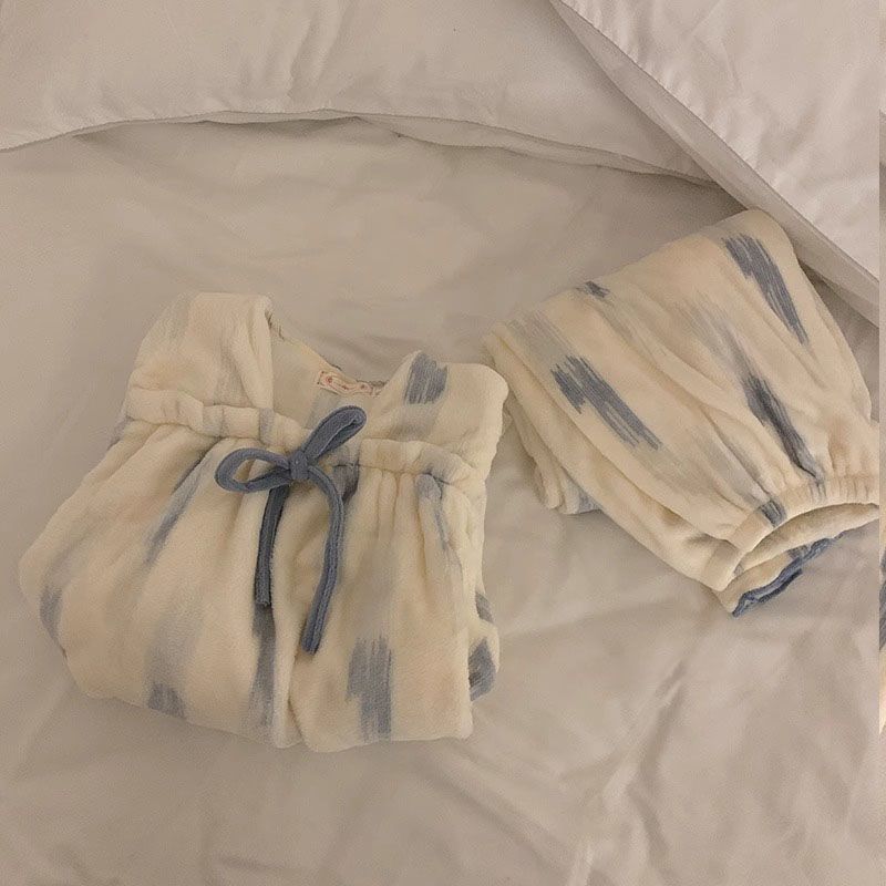 珊瑚絨睡衣女秋冬季加絨加厚法蘭絨長袖褲冬天甜美保暖家居服套裝