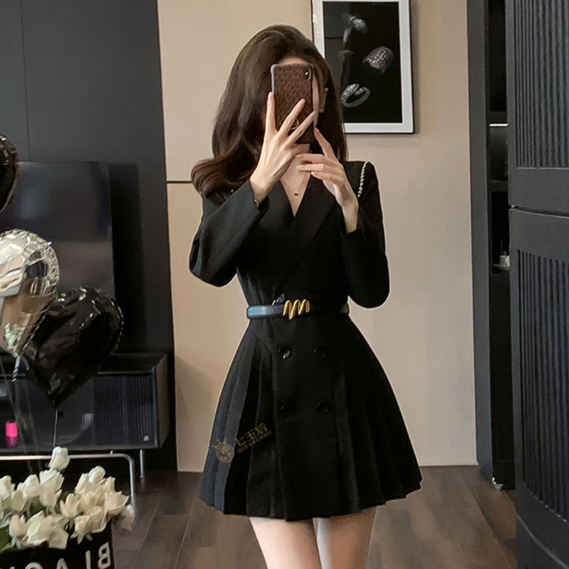 高端黑色西装连衣裙女2023新款名媛洋气显瘦时尚高级感女神范裙子