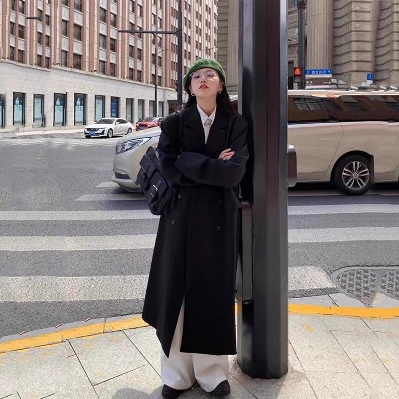 赫本風呢子大衣女小個子中長款2023年新款秋冬季加厚韓版毛呢外套