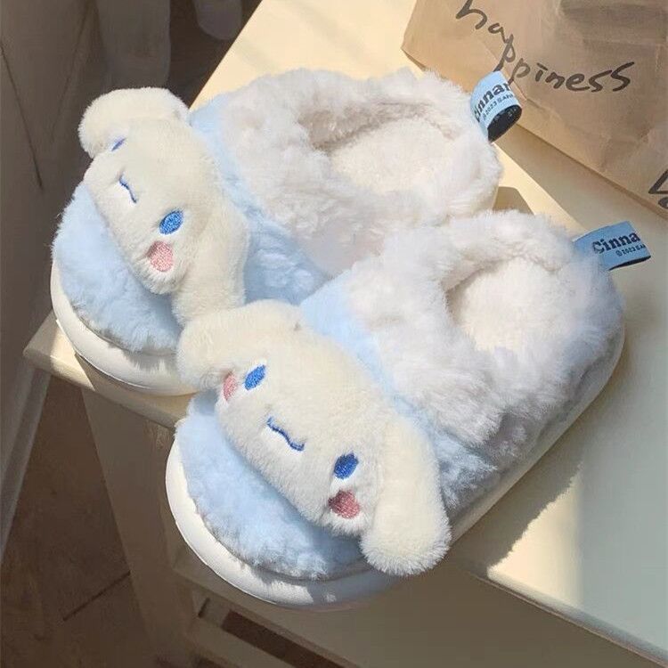 Sweet and cool Kuromi Sanrio joint winter warm confinement shoes all-inclusive and home non-slip parent-child cotton slippers for women