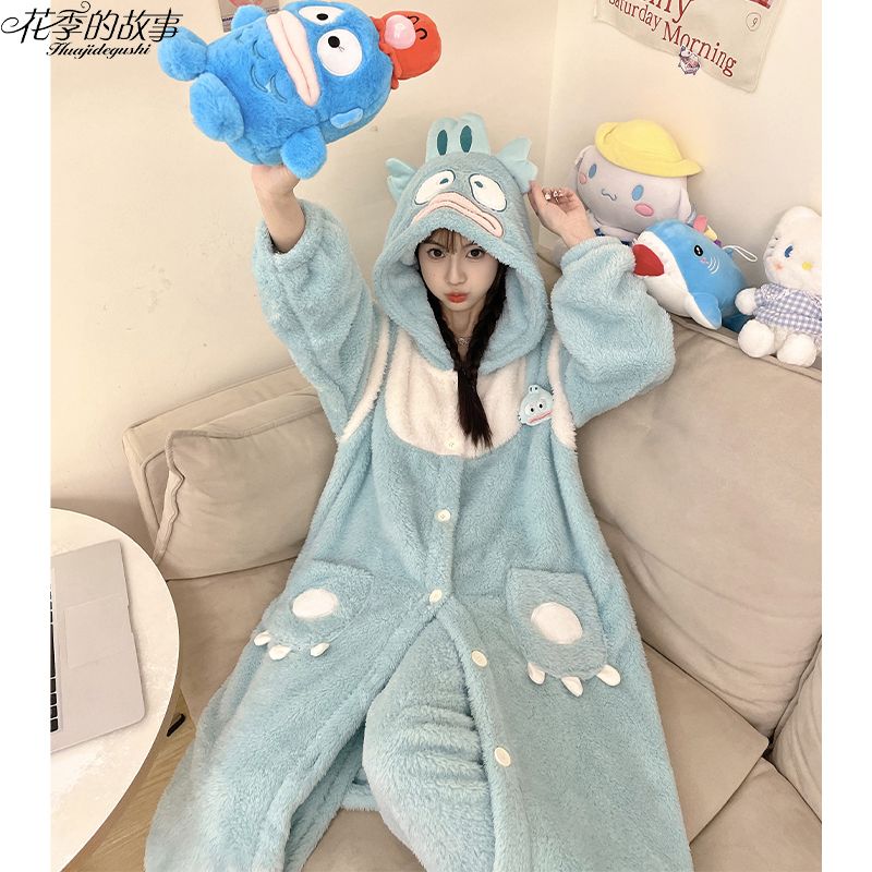 花季的故事珊瑚絨睡衣女冬季睡袍睡褲加絨保暖ins風小丑魚家居服